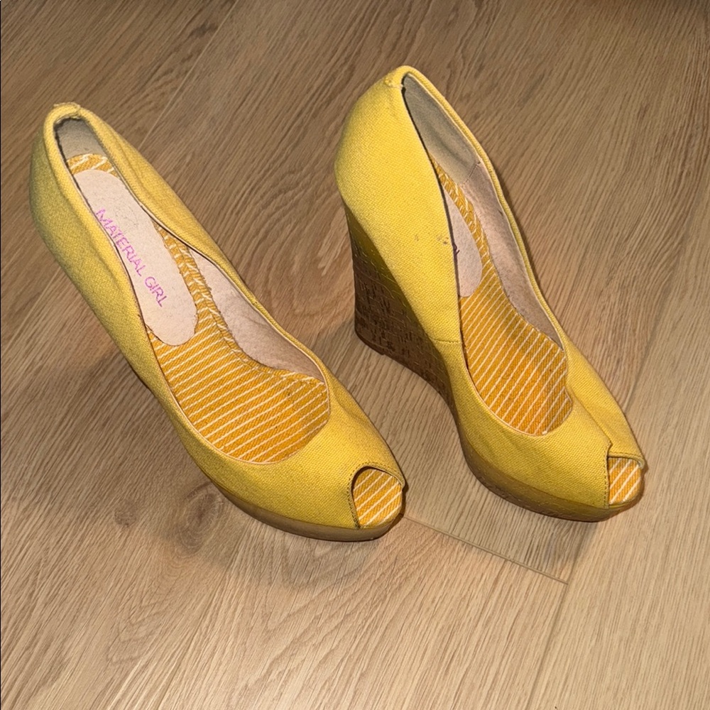 Material Girl Yellow Wedge Peep-Toe Shoes
